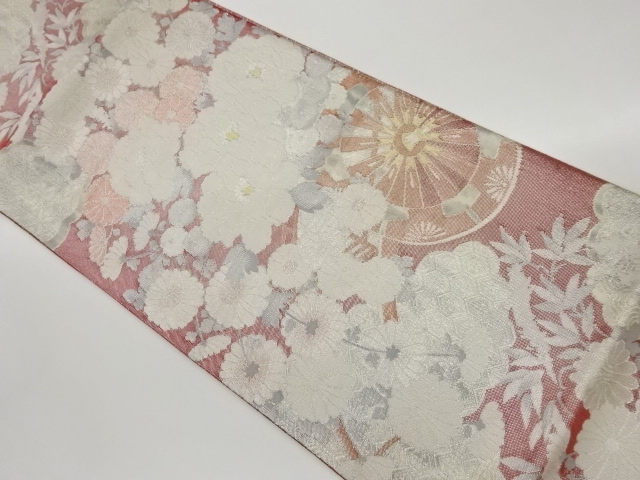 JAPANESE KIMONO / VINTAGE FUKURO OBI / SAGANISHIKI / WOVEN FLORAL CART